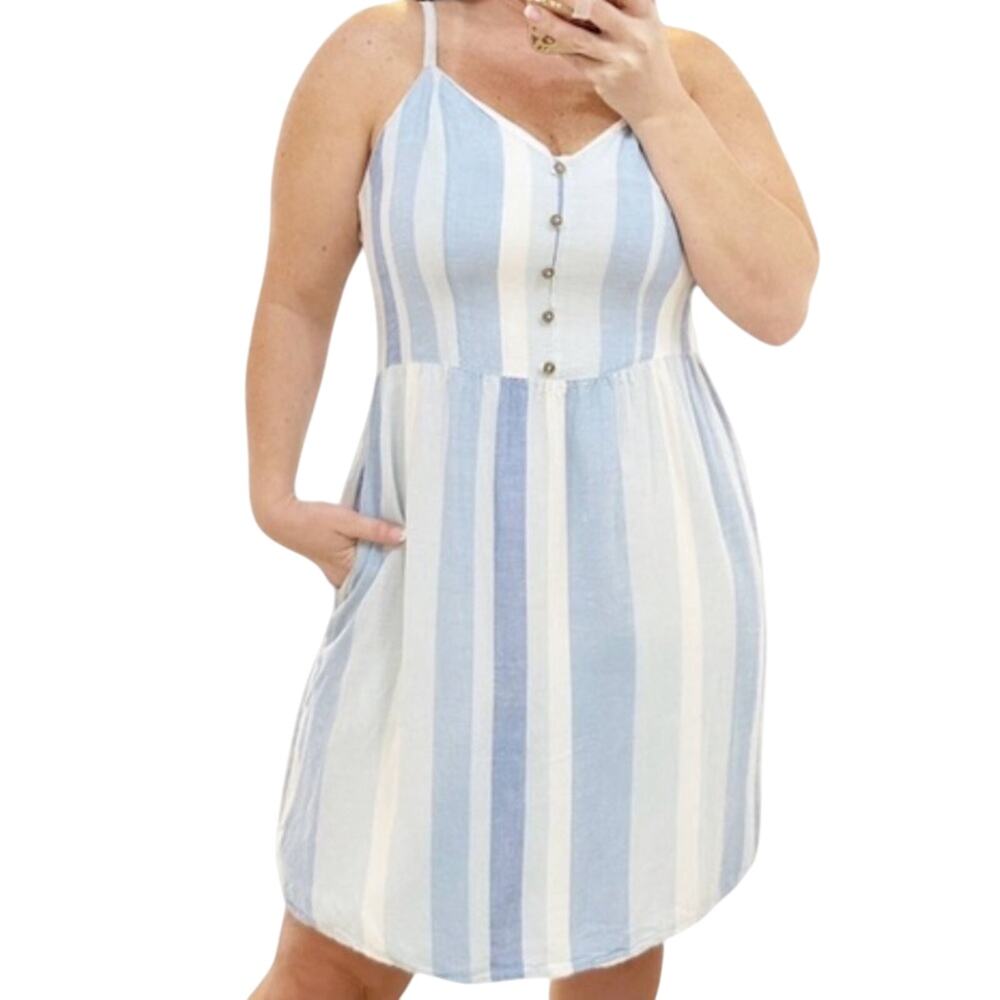 Joie Linen Blend Mini Sun Dress Striped Blue White Milkmaid Beachy Preppy Size 2